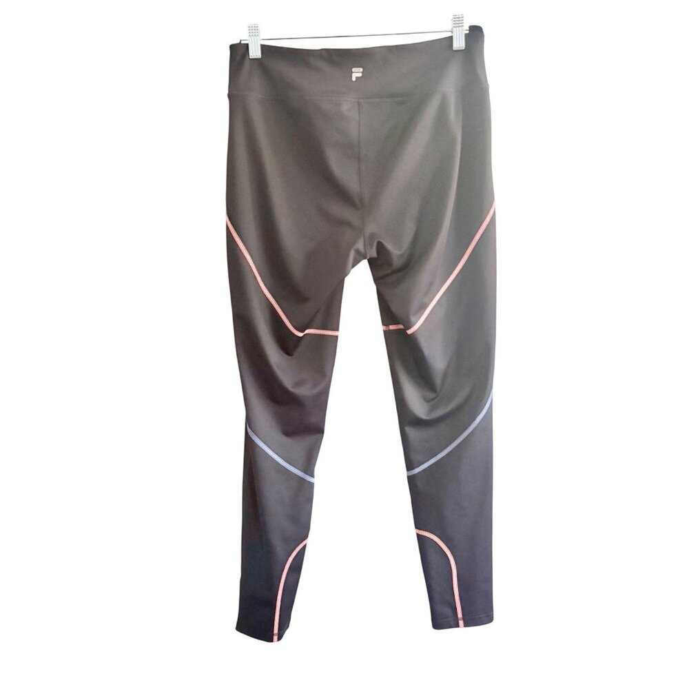 Fila Sport Black Activewear Leggings Womens Large W/ Vibrant Pink Purple Accents - Picture 2 of 11